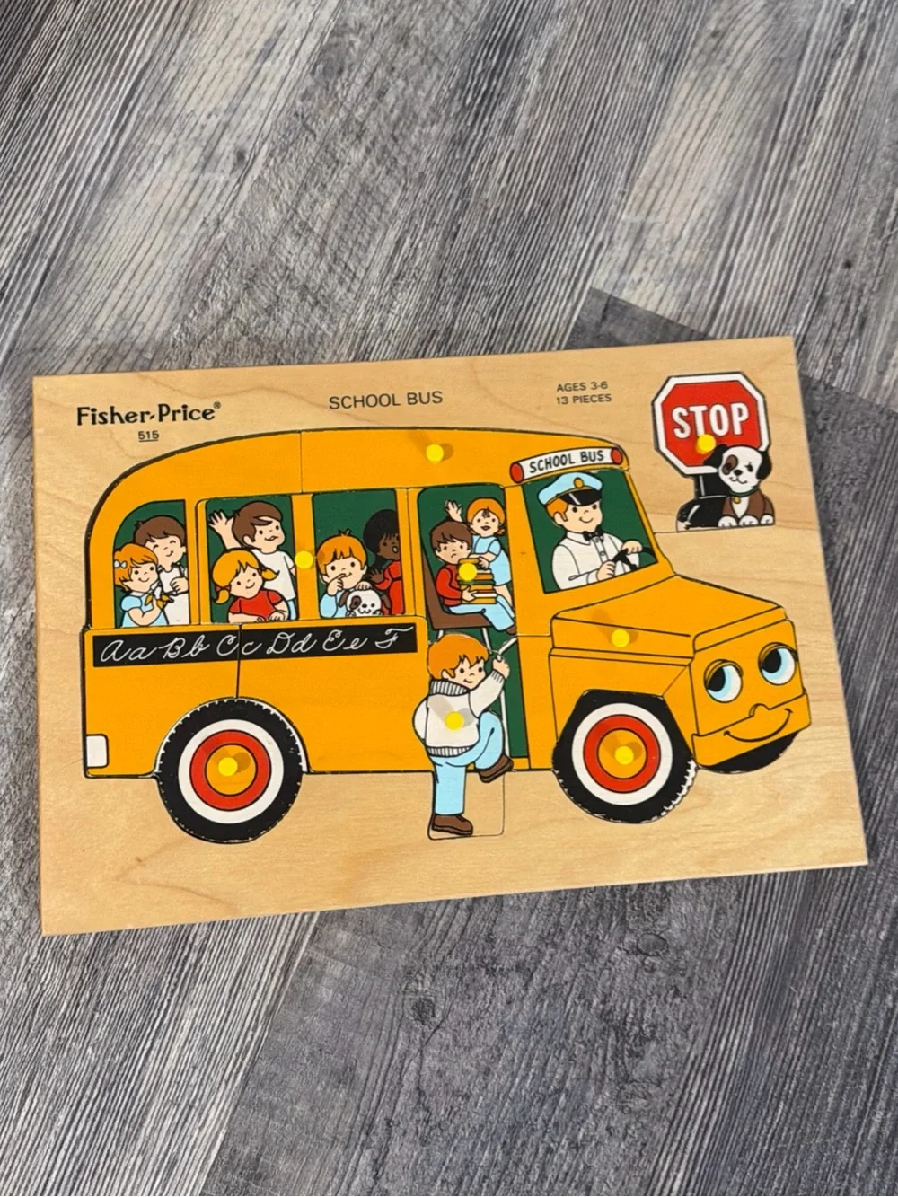 Fisher-Price Yellow School Bus & Brown Bear Wooden Puzzles